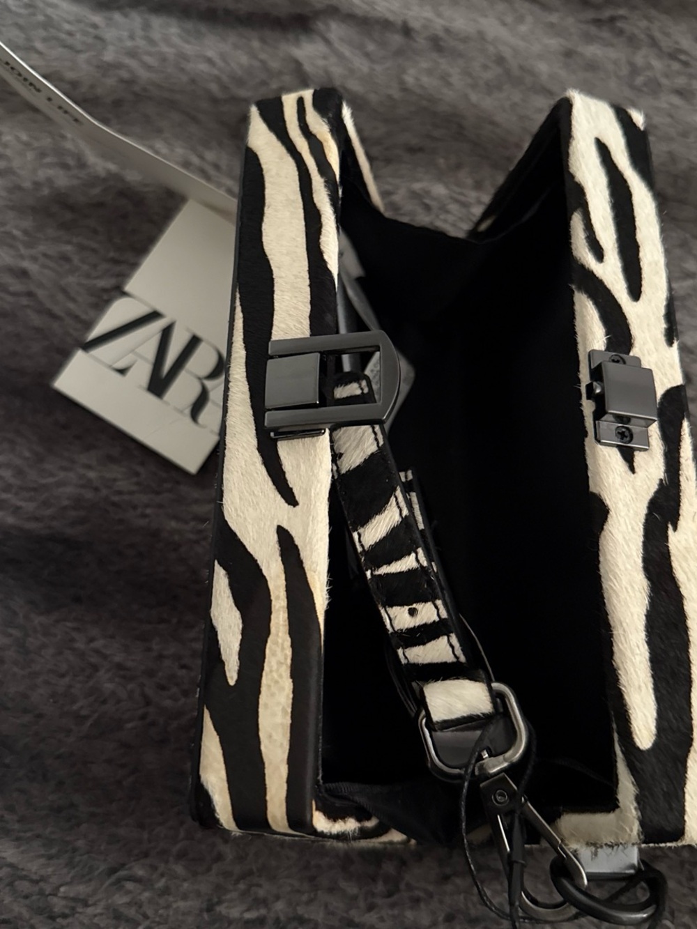 Zara Black and White Zebra-Print Mini Shoulder Bag